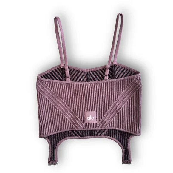 ALO Yoga Denim Knit Garter Tank in Muave Size Small - Picture 2 of 8